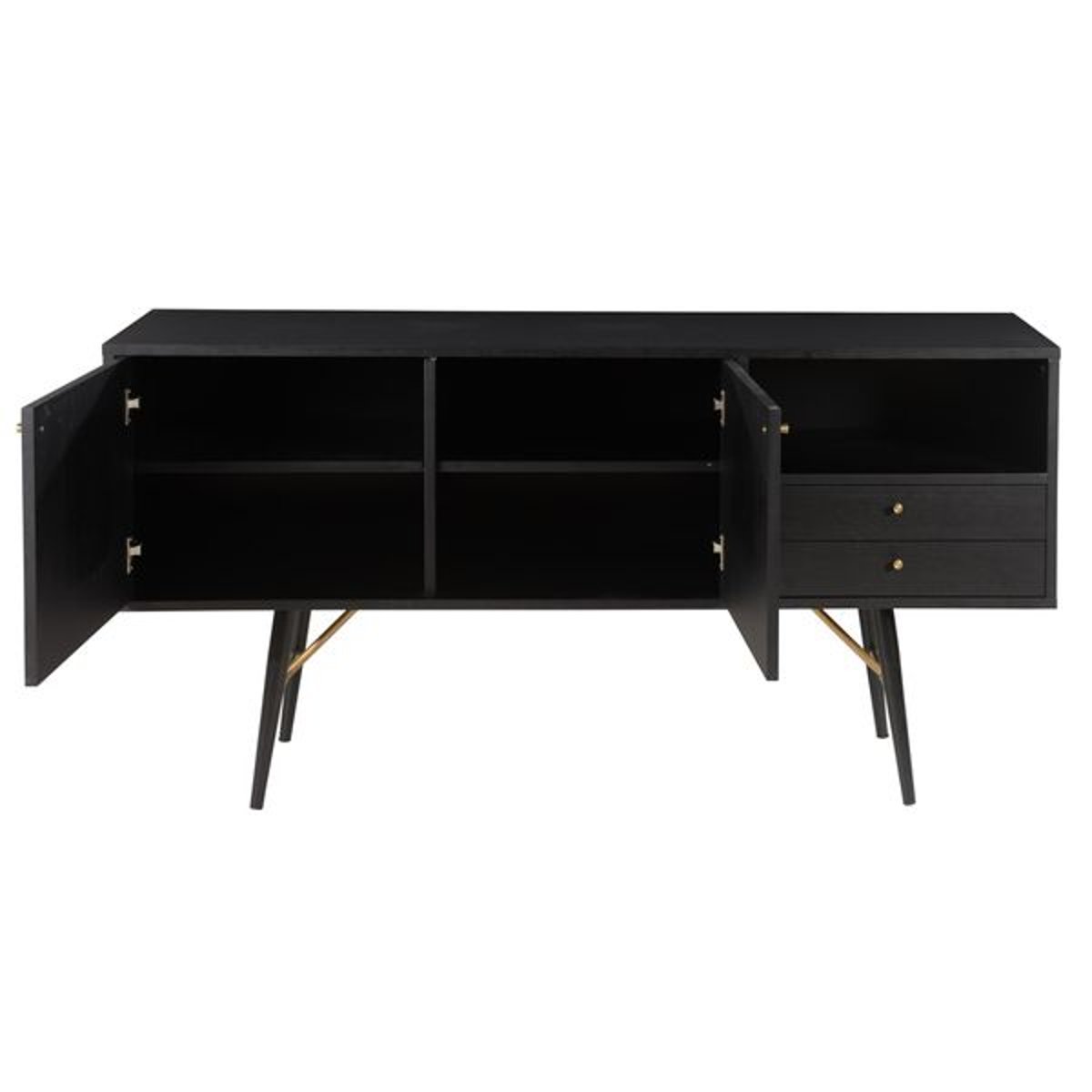 Meuble bas 2 portes, 2 tiroirs, 1 niche noir carbone, ZAGO