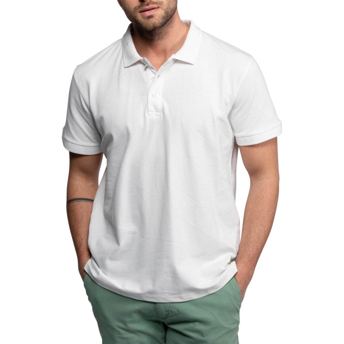 Polo Baytown en coton marine à coupe droite pourvu d'un col boutonné blanc, DAYTONA