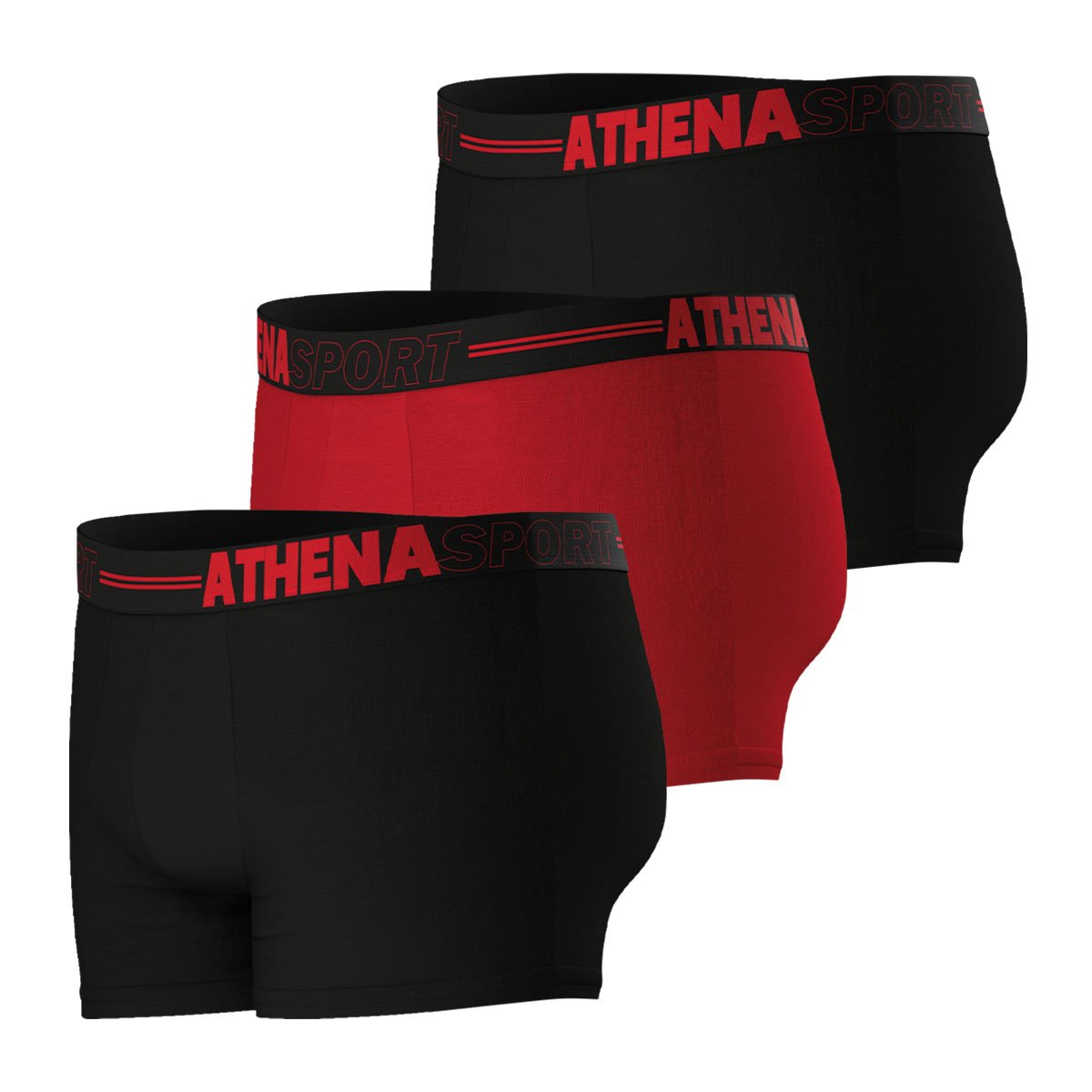 Boxers, lot de 3 noir-rouge-noir, ATHENA