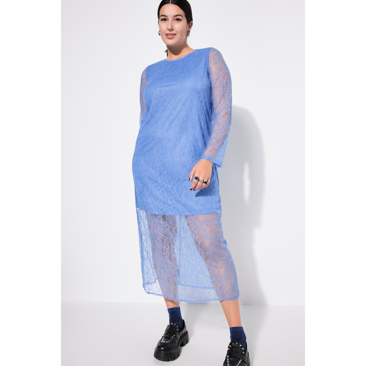 Robe midi, coupe Slim, dentelle bleuet, STUDIO UNTOLD