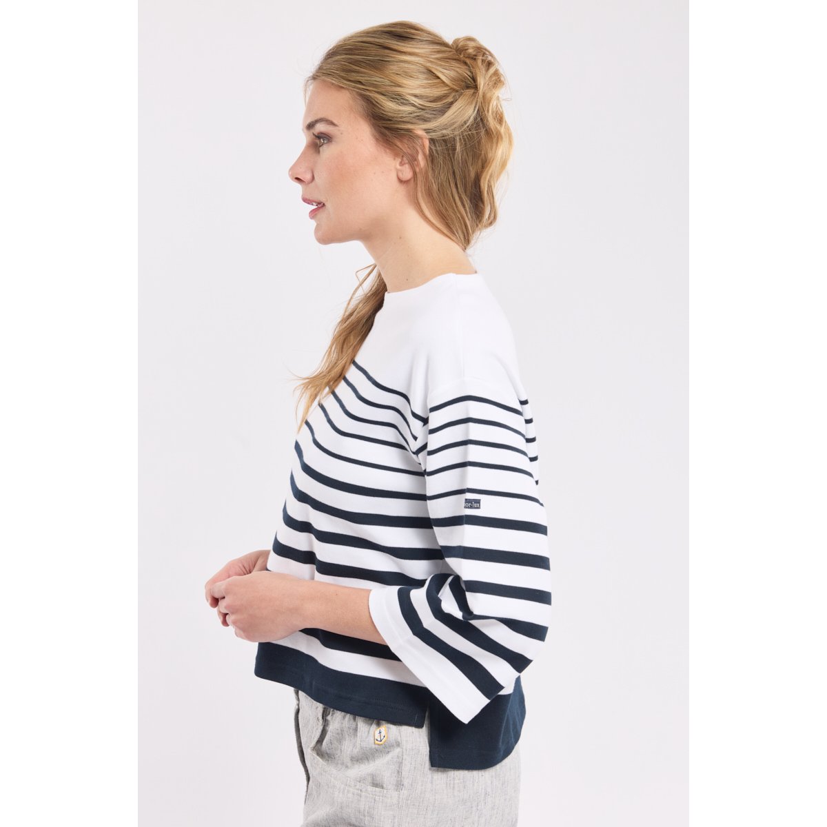 Marinière manches 3/4 en coton blanc/rich navy, ARMOR-LUX