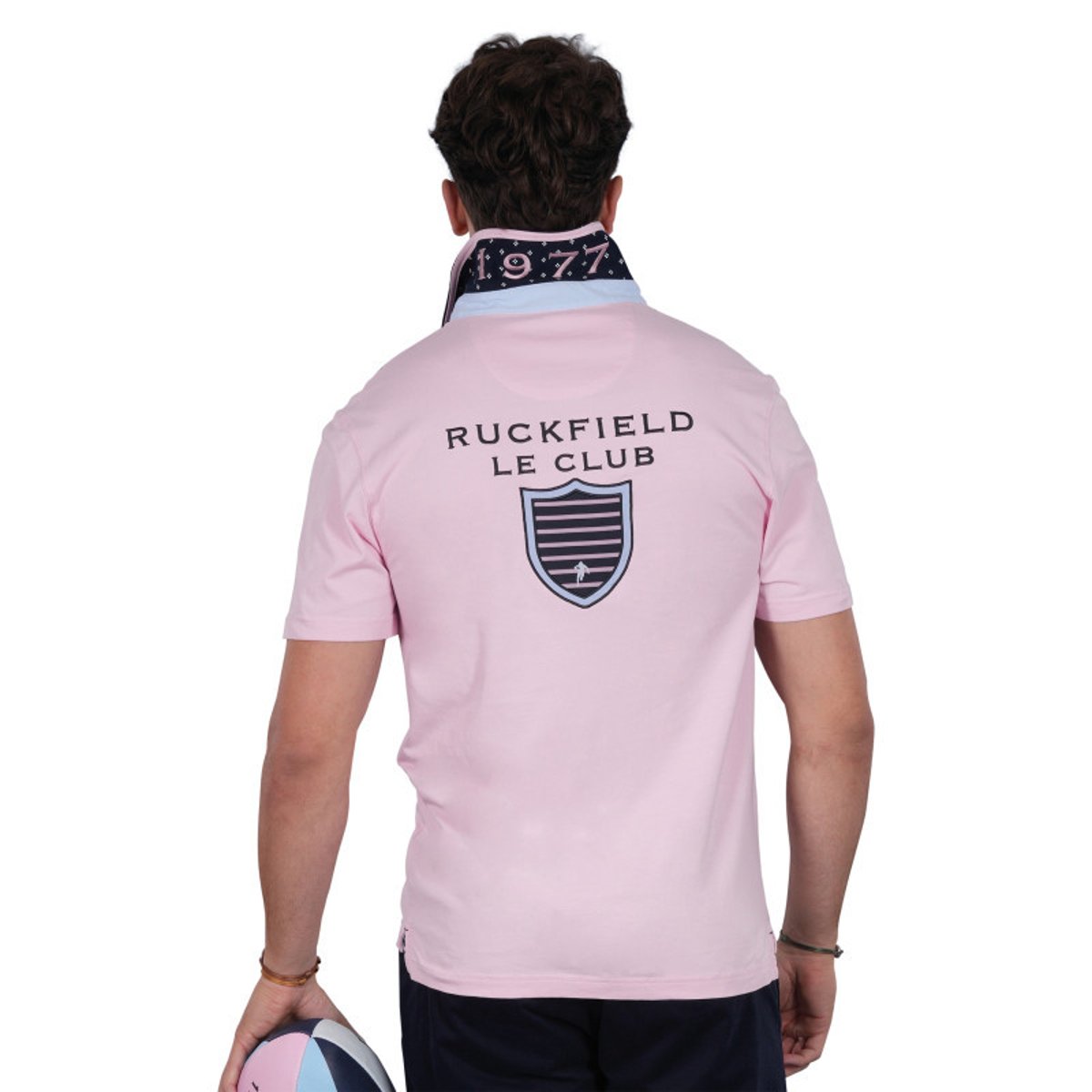 Polo en coton rose uni pourvu d'une coupe droite et d'un col boutonné rose, RUCKFIELD