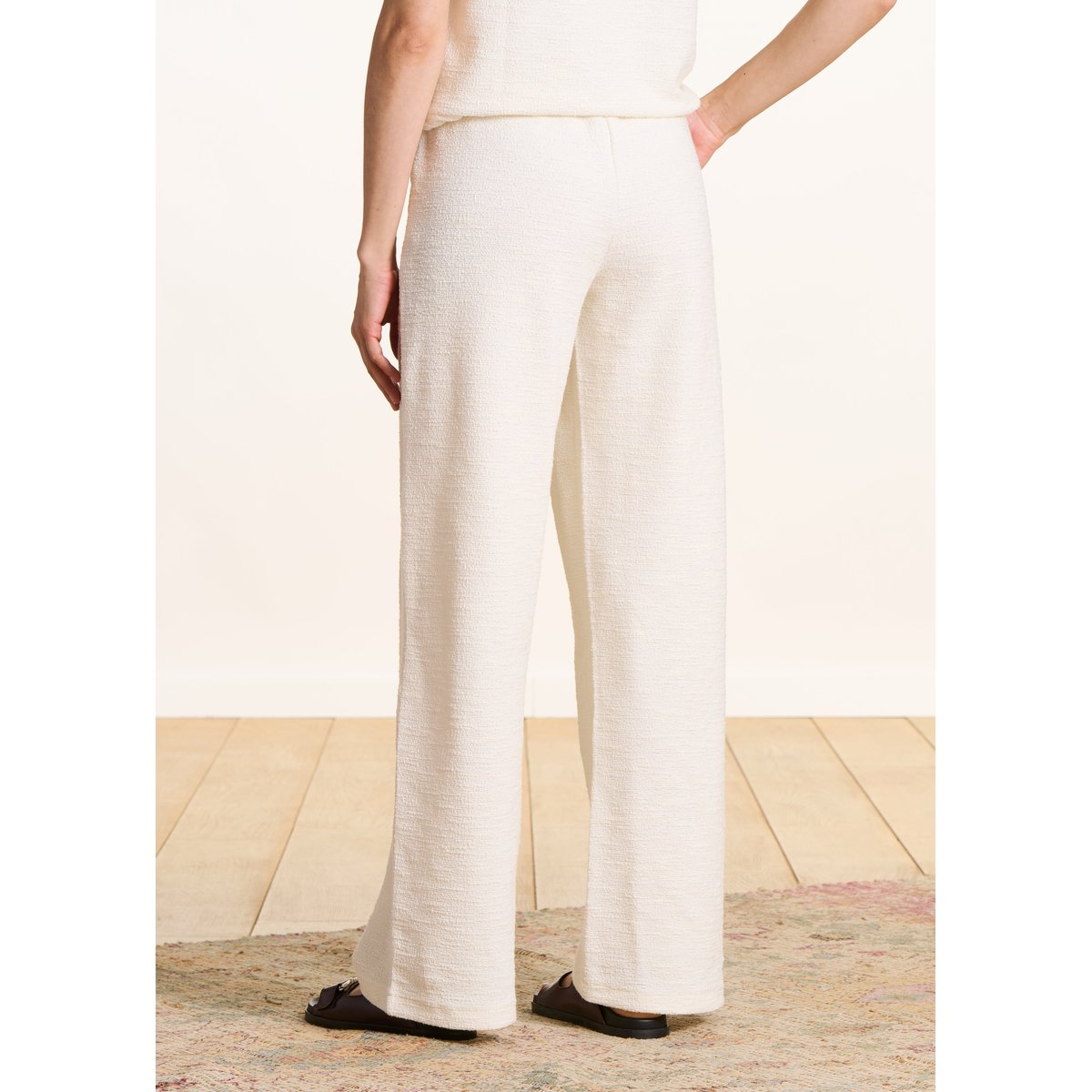 Pantalon large élastiqué en jersey ecru, LA FEE MARABOUTEE