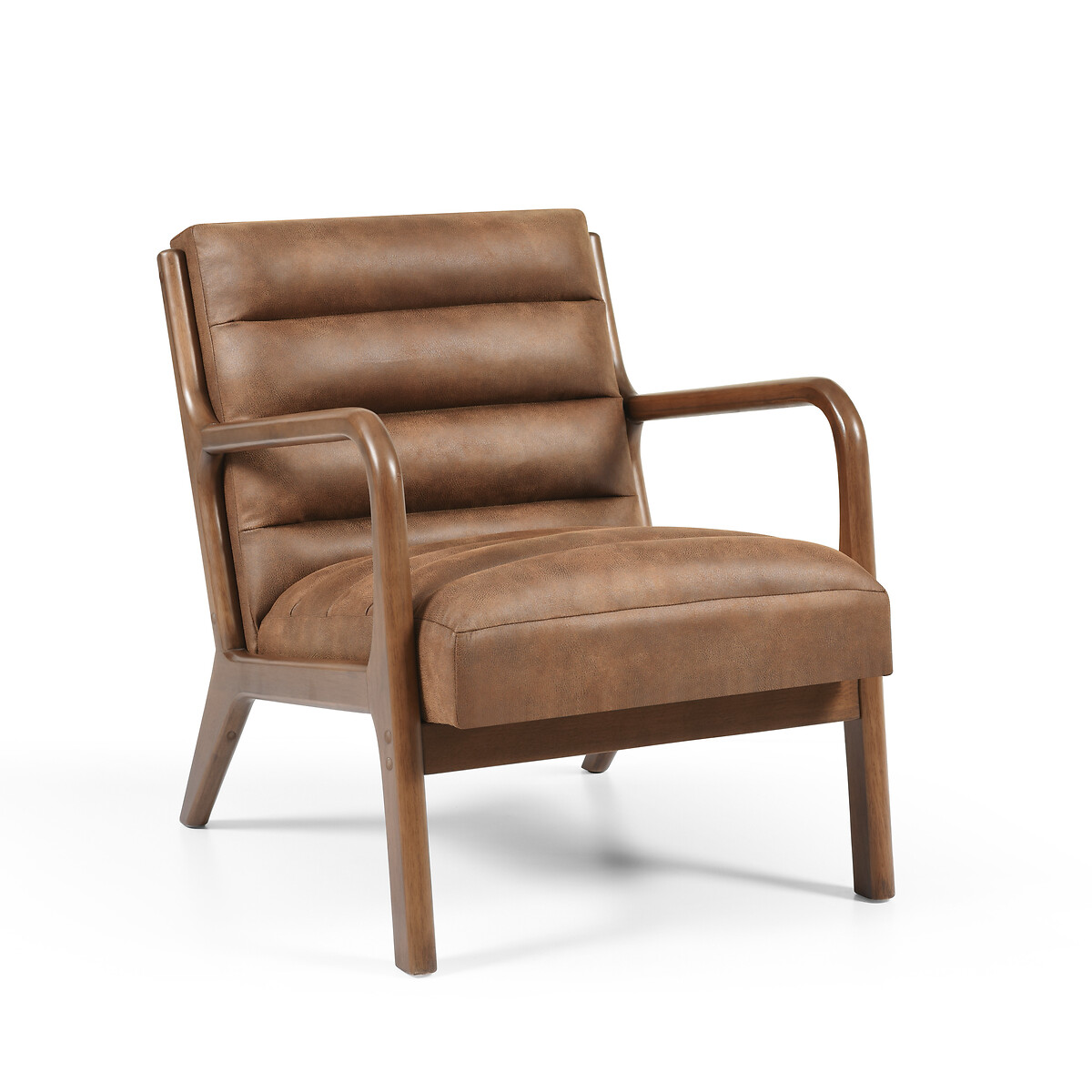 Ezra Faux Leather Ribbed Armchair brown              , SO'HOME