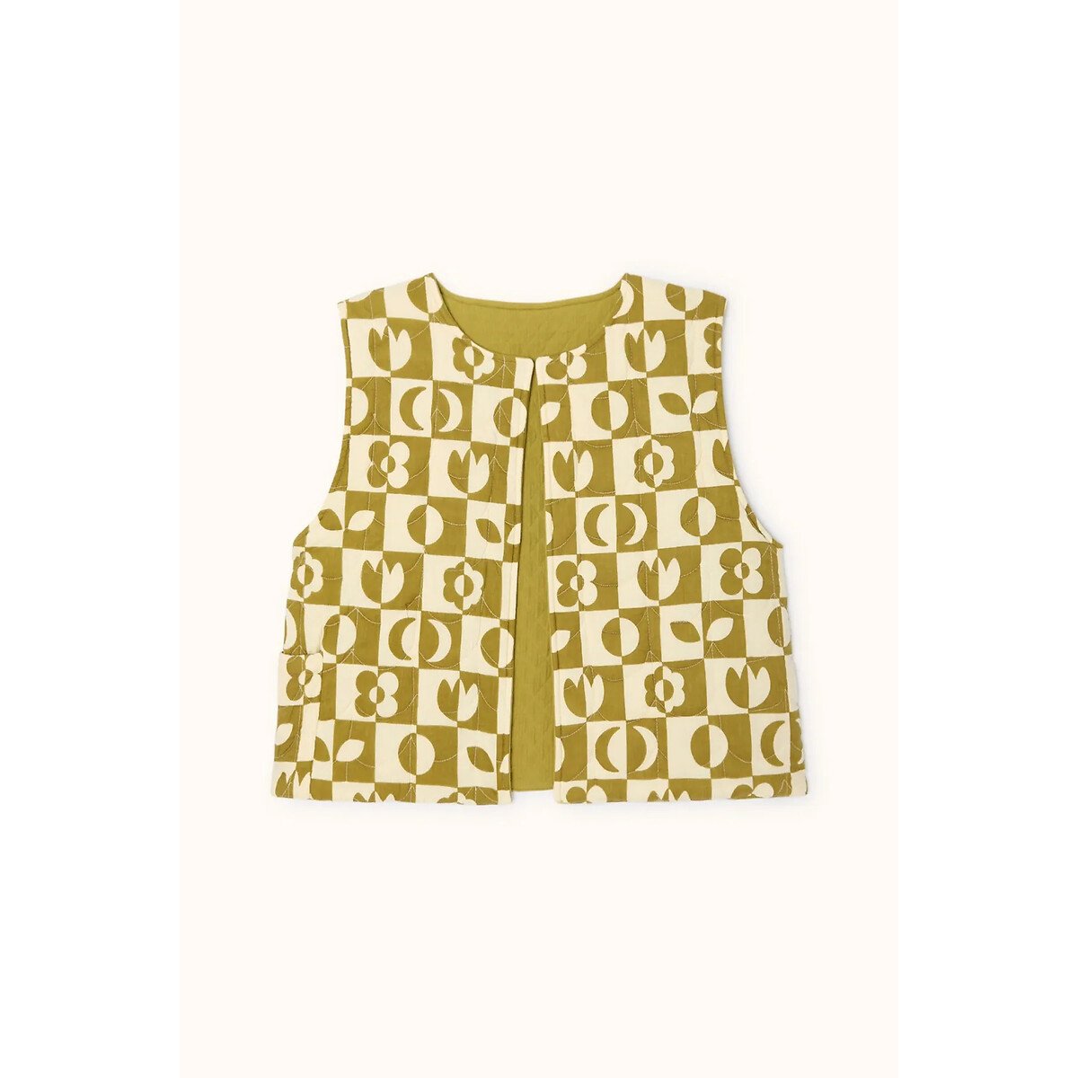 Sakari Reversible Quilted Sleeveless Vest green/white print, APACHES COLLECTIONS