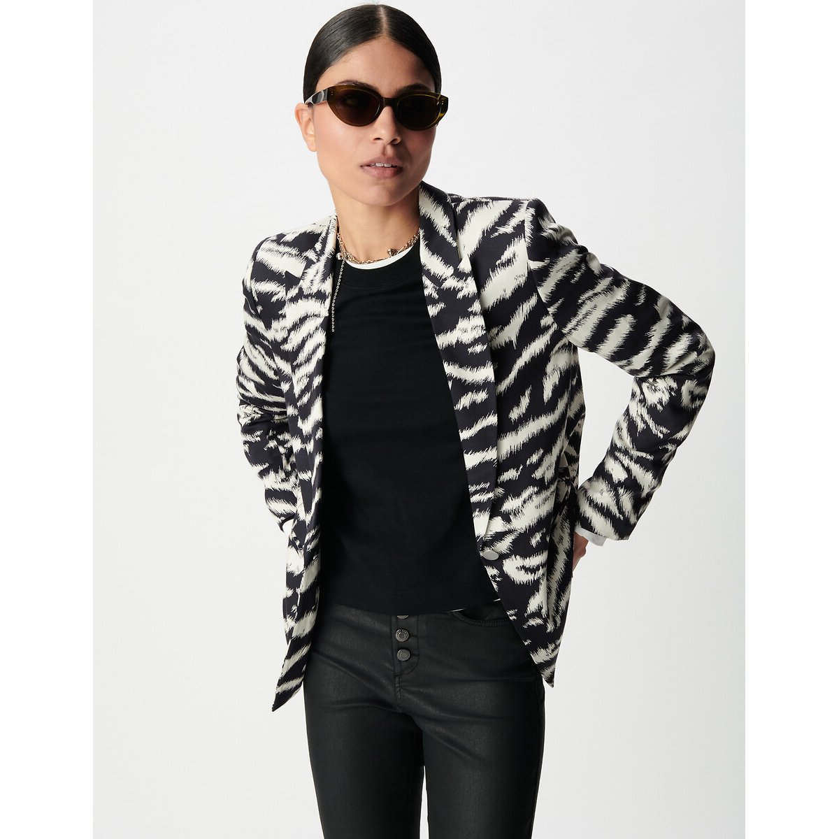Blazer coupe droite animalier noir, IKKS