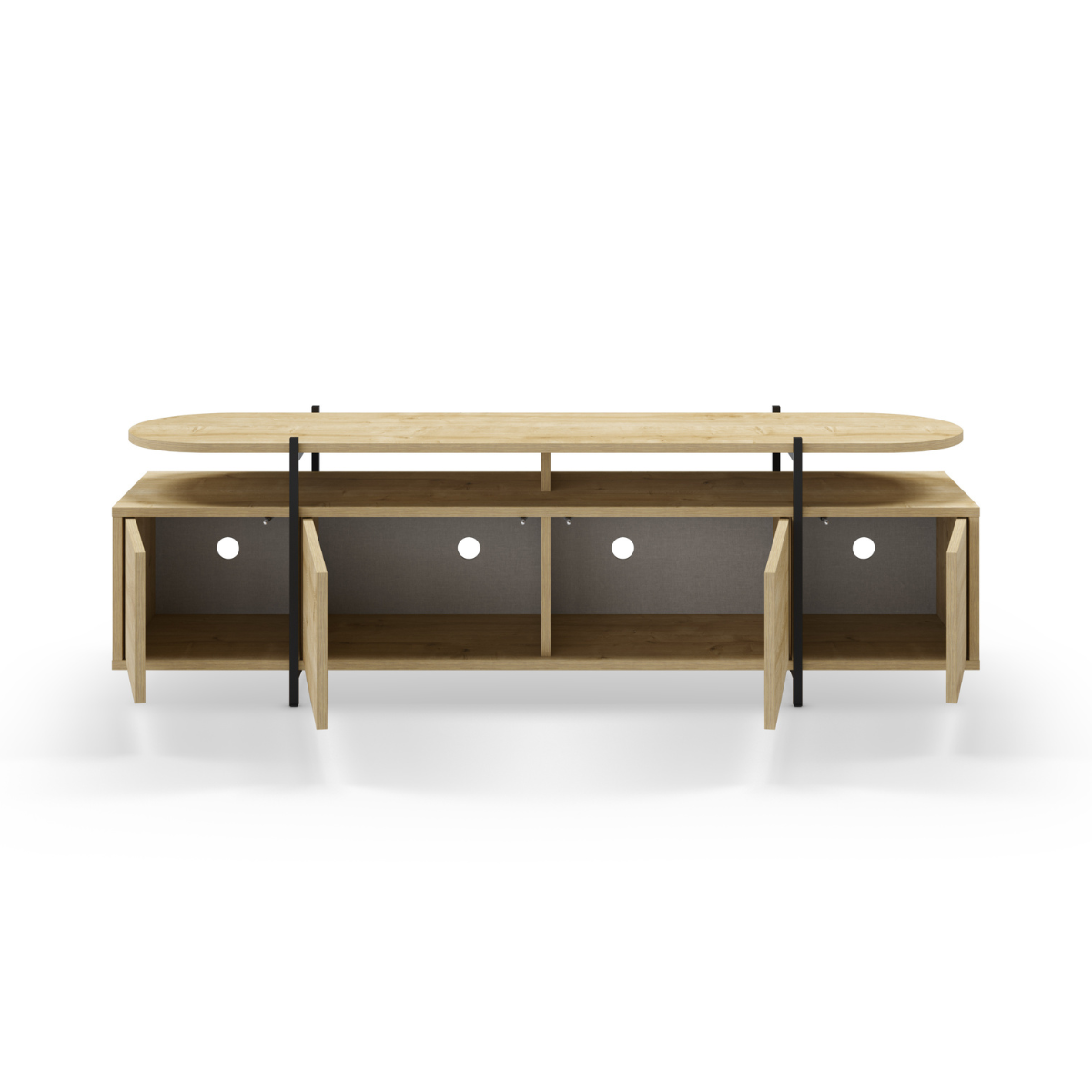 Meuble TV 4 portes et pieds en métal L160 cm - Hinoa chêne, CALICOSY