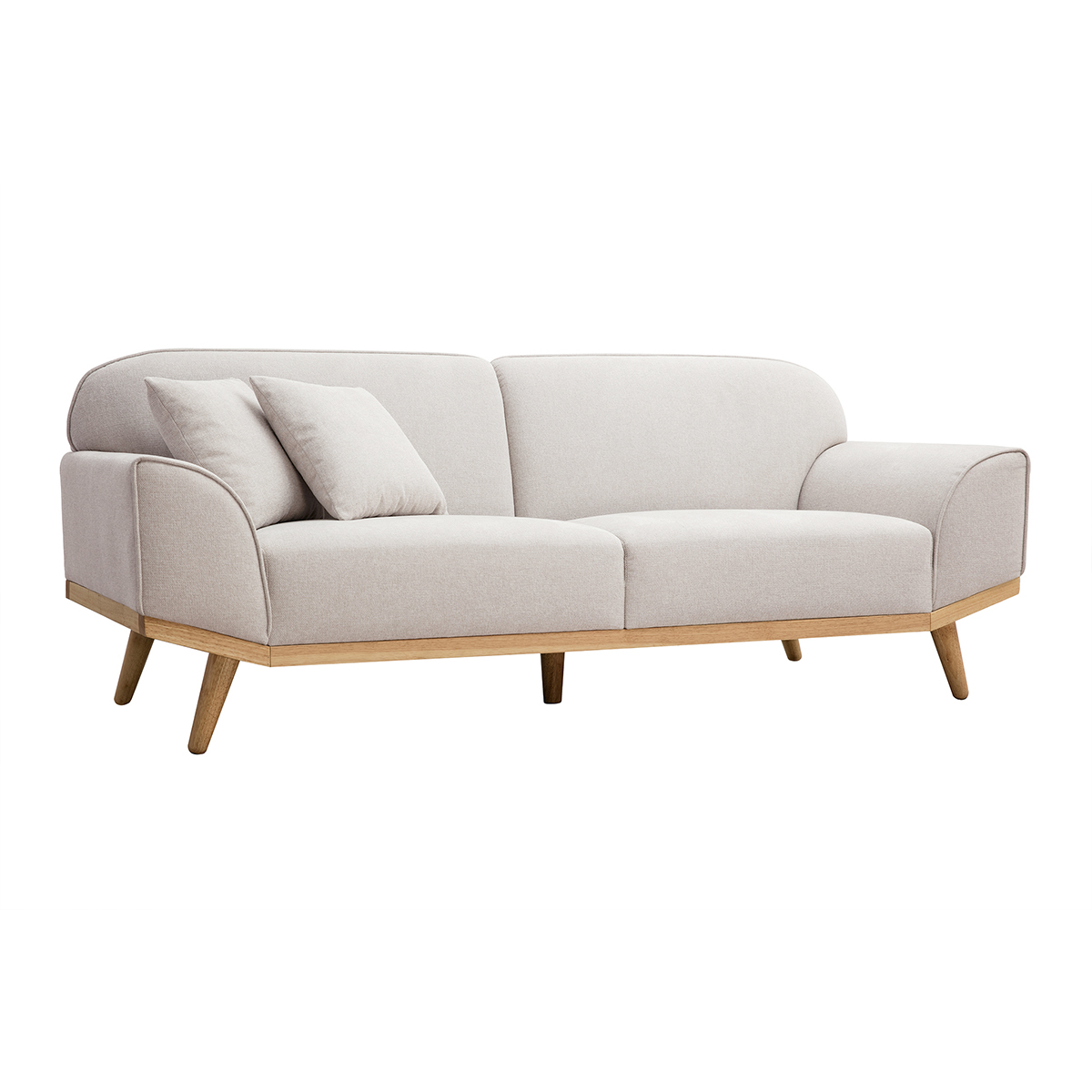 Canapé scandinave 3 places en tissu effet velours texturé beige et bois clair FREEMA beige, MILIBOO
