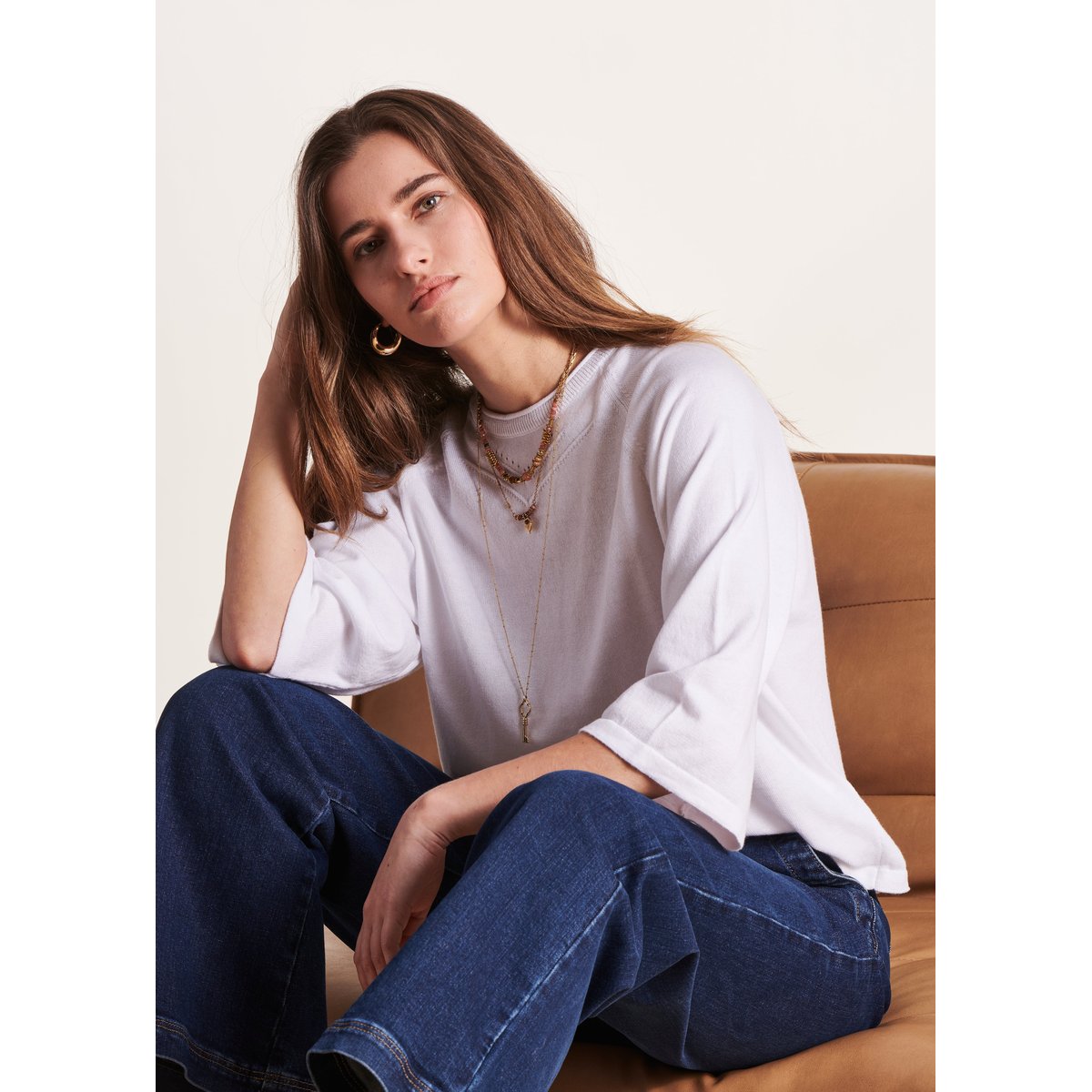 Pull oversize à manches 3/4 blanc, LA FEE MARABOUTEE