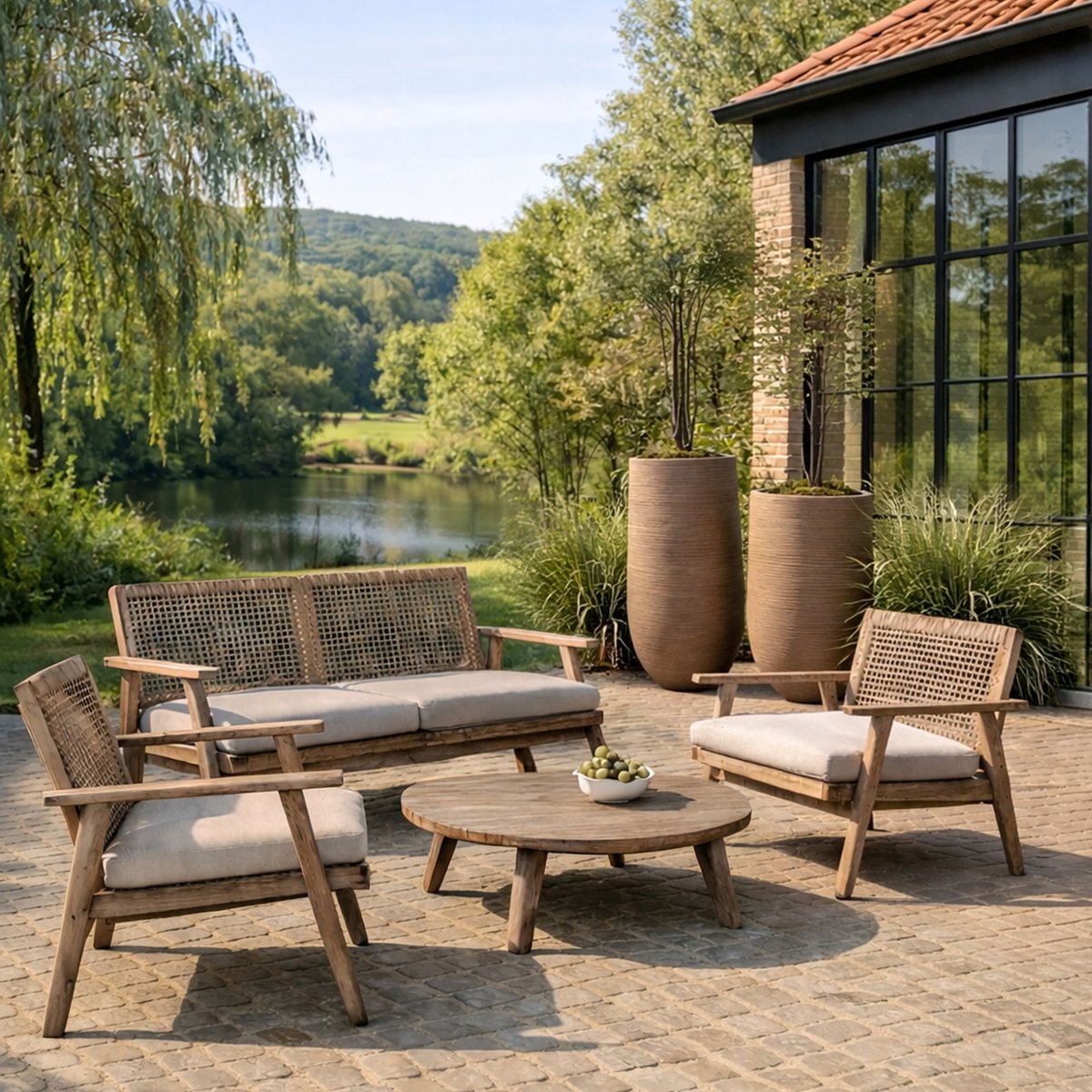 Lot de 2 pots ronds haut en fibre d'argile, COMPORTA couleur terre cuite, NOW'S HOME
