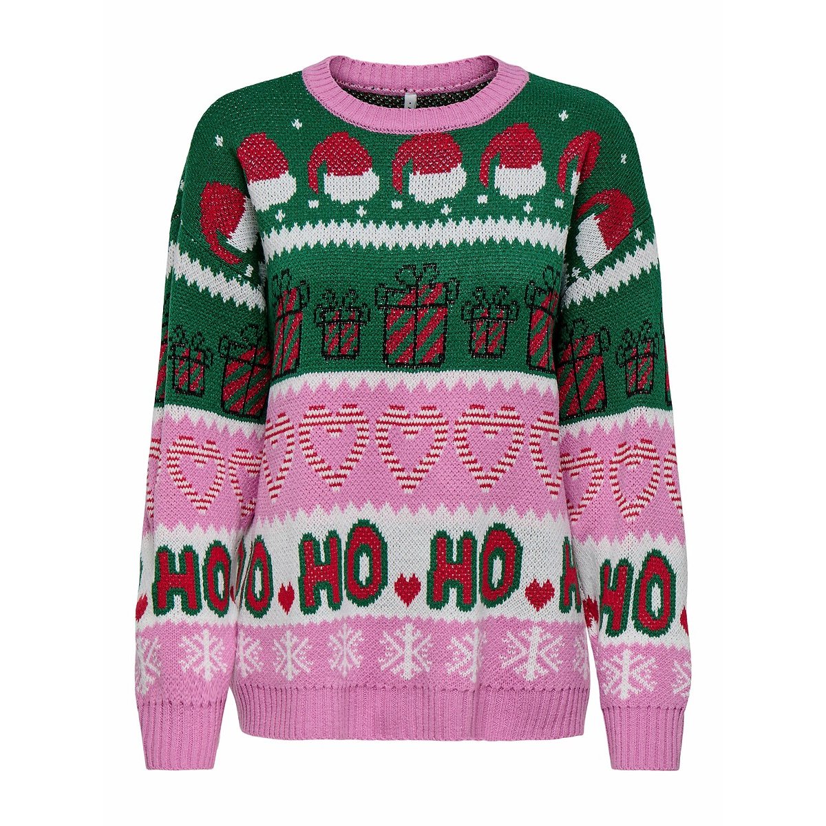 Chunky Knit Jumper with Crew Neck green/pink, ONLY