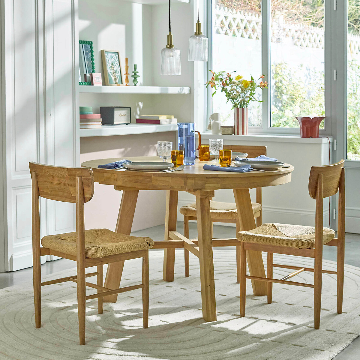 Table à manger, extensible, ronde, 4 à 8 couverts, ZEBARN chêne, LA REDOUTE INTERIEURS