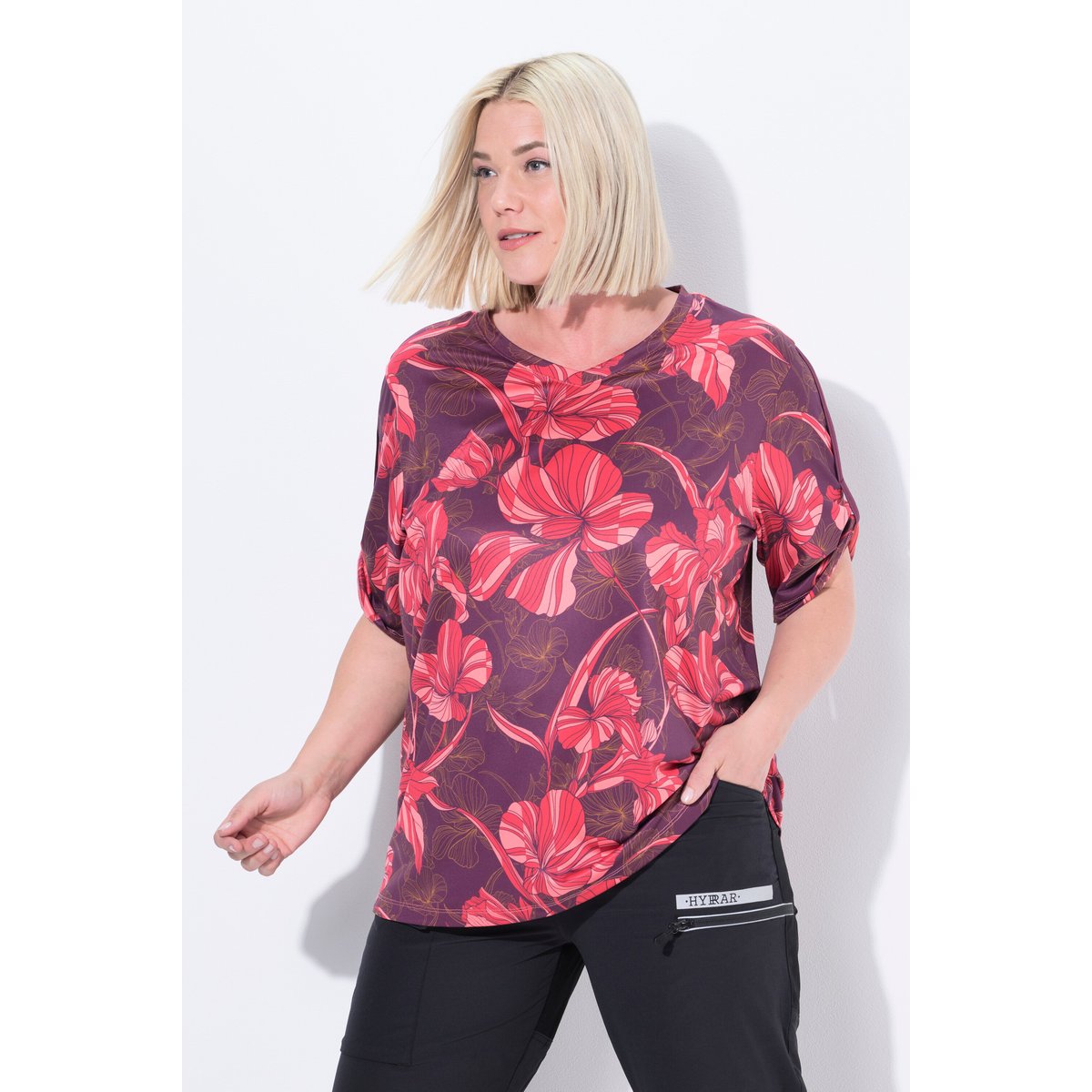 T-shirt technique à fleurs cerise noire, ULLA POPKEN