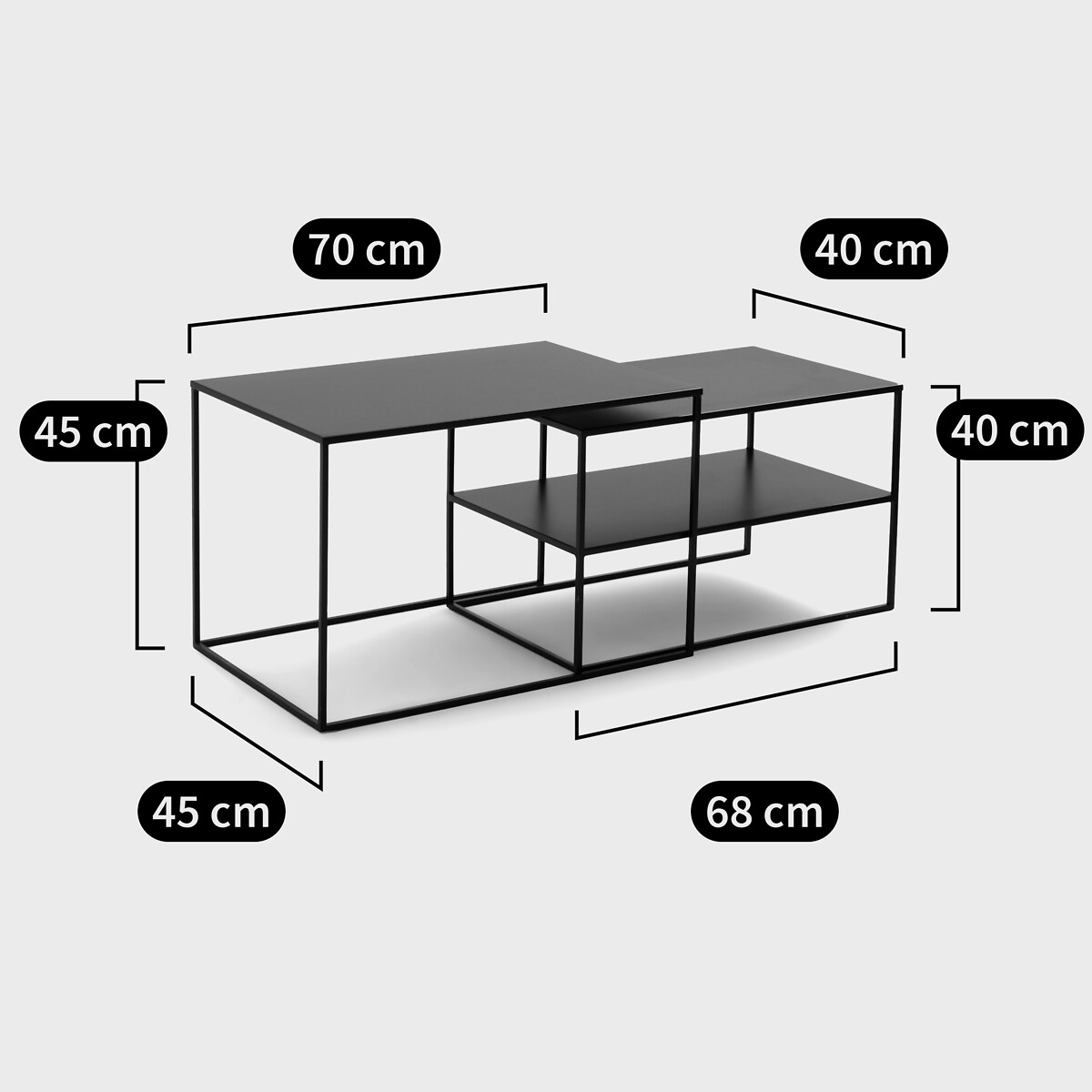 Lot de 2 tables basses gigognes métal acier, Miva noir, LA REDOUTE INTERIEURS