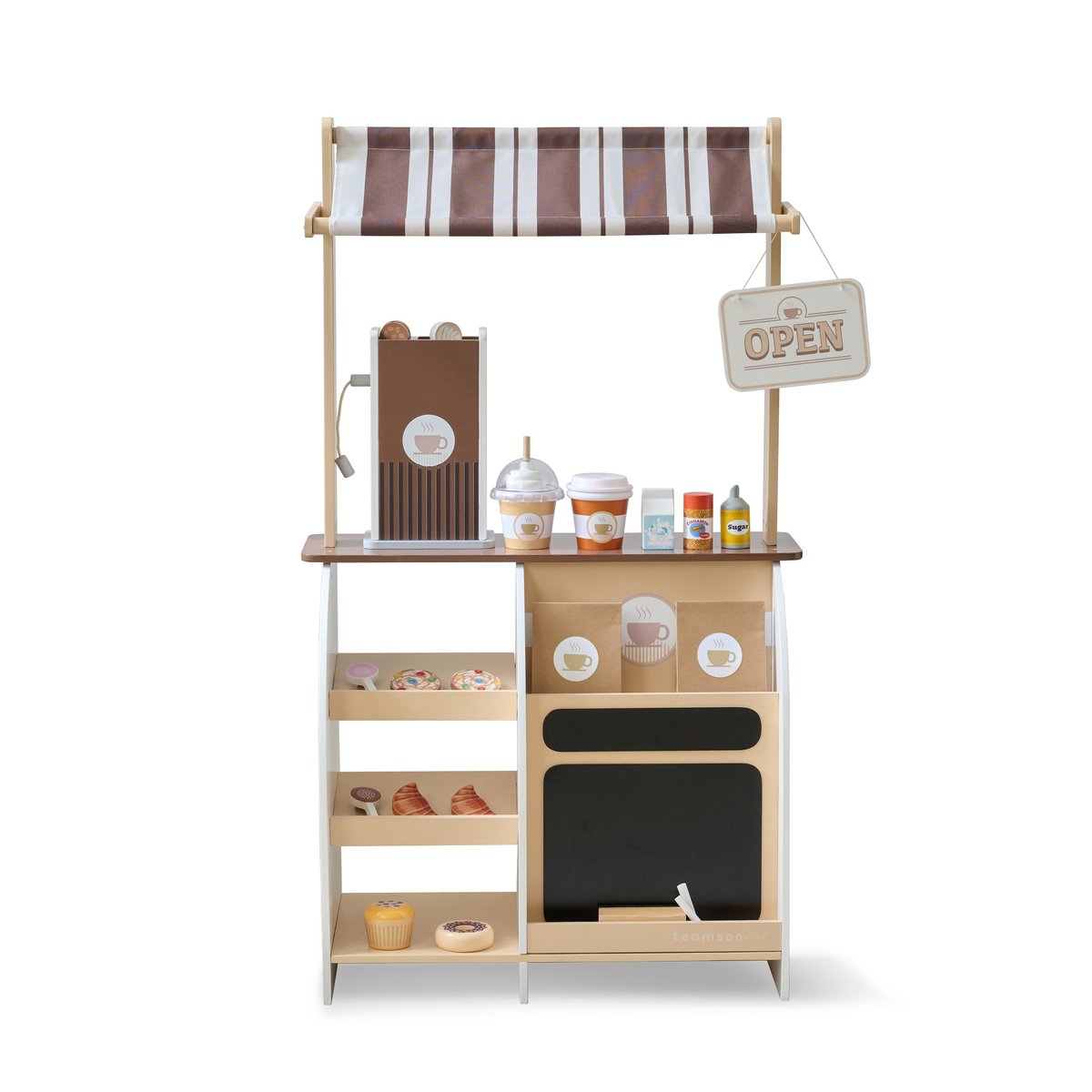 Stand café jouet bois, machine expresso, 29 accessoires, Marron marron, TEAMSON KIDS