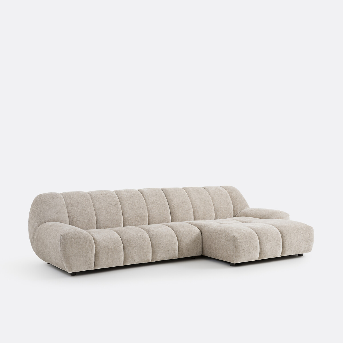 Canapé d'angle droit, 4 places, en velours épais, NURIA taupe, LA REDOUTE INTERIEURS