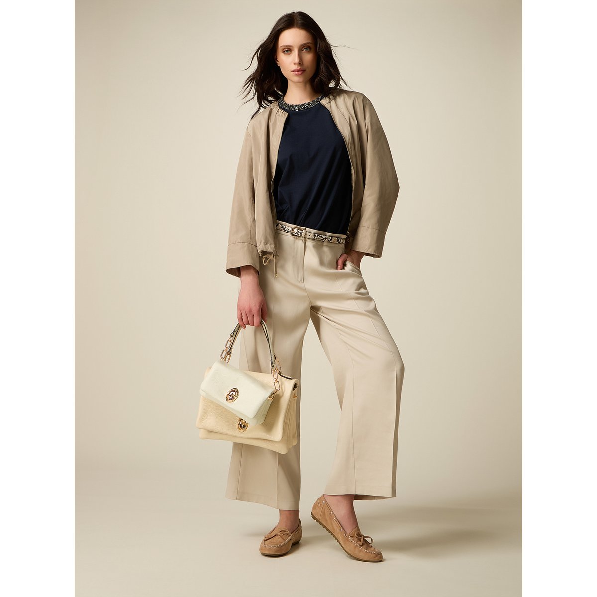 Pantalon cropped beige, OLTRE