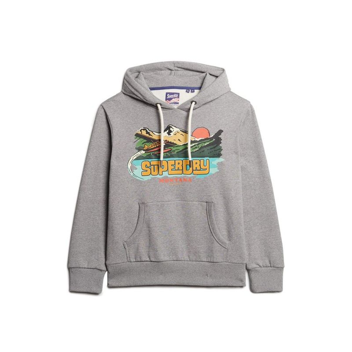 Sweat à capuche et motif Travel Postcard gris foncé moucheté chiné, SUPERDRY