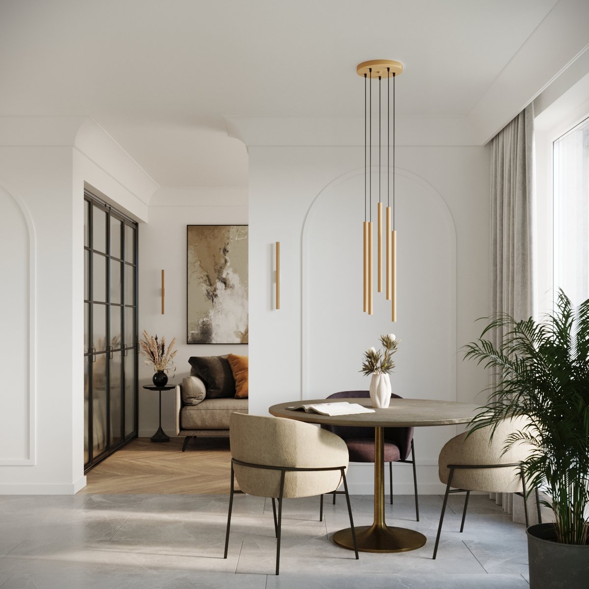 Suspension Acier Doré G9 2 Pastelo jaune, EDEN