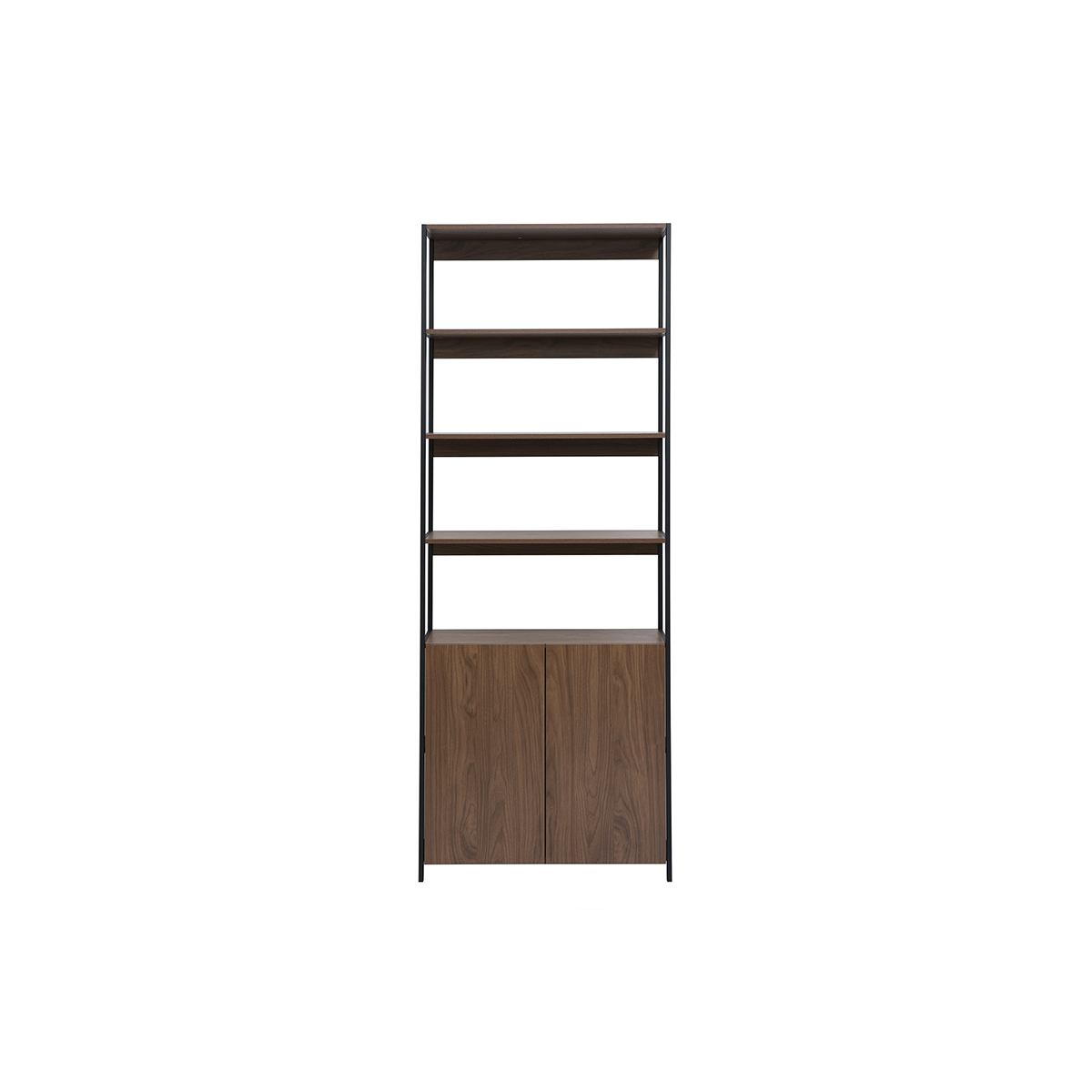 Bibliothèque avec rangements finition bois clair chêne et métal noir L80 cm MAXENCE noyer / noir, MILIBOO