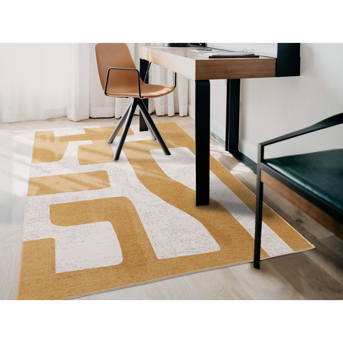 Tapis poils ras style graphique, JASPER jaune, BOBOCHIC