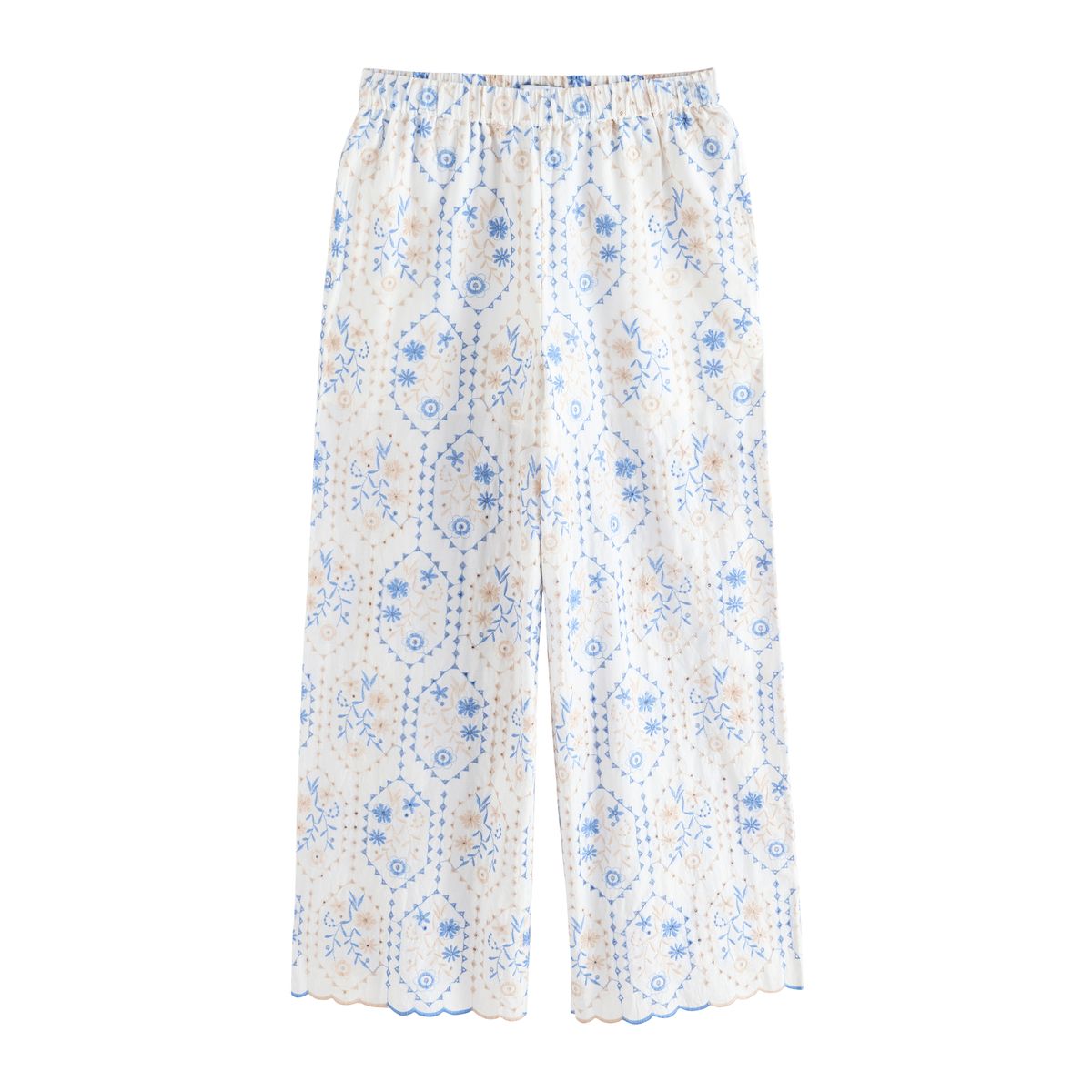 Pantalon large brodé écru/neutre/bleu, NEXT
