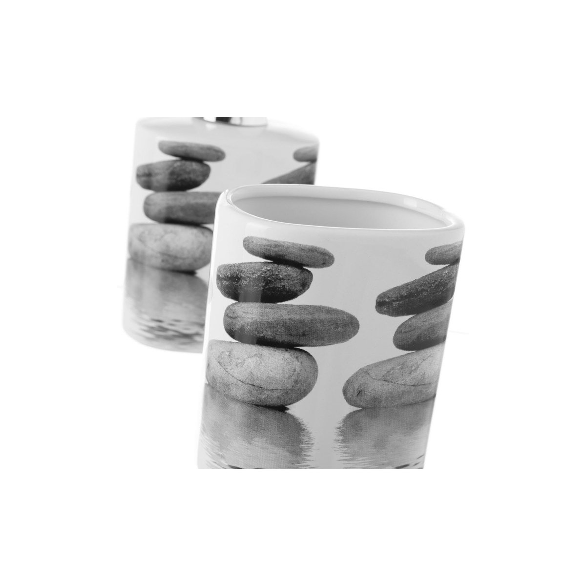 Set salle de bain galets - Distributeur Savon + Verre gris, WADIGA