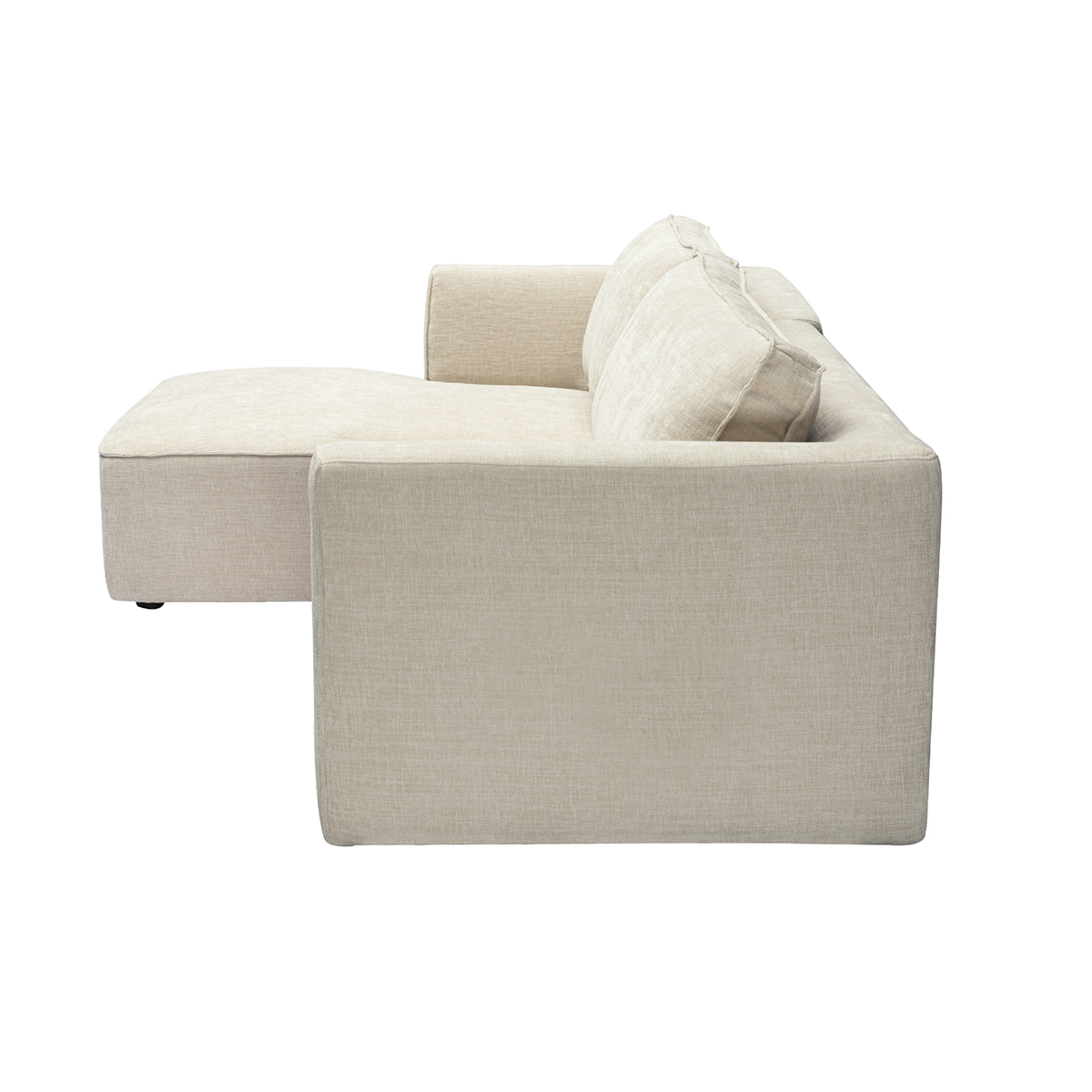 Canapé d'angle gauche design en tissu effet velours texturé terre brûlée 3 places GRAMMY beige, MILIBOO