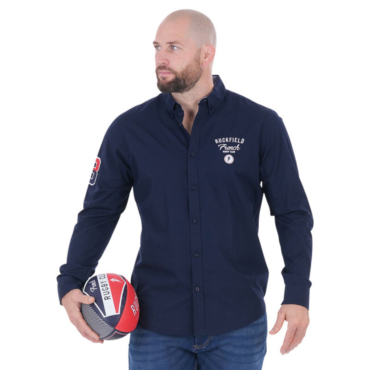 Chemise en coton biologique marine unie à coupe ajustée avec un col boutonné marine, RUCKFIELD
