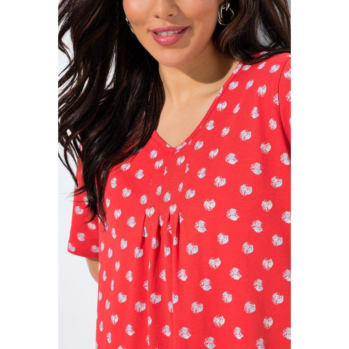 T-shirt avec plis fantaisie, coupe évasée corail, ULLA POPKEN