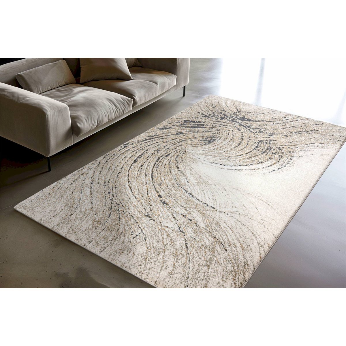 Tapis à poils courts motif abstrait style zen vert sauge et beige sable, ARTE ESPINA