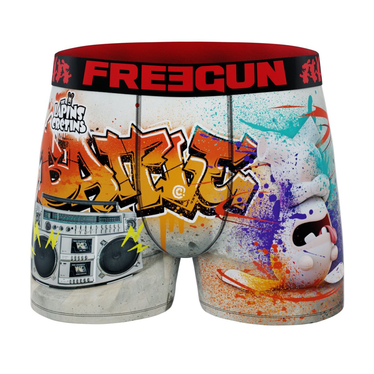 Lot De 4 Boxers Lapins Crétins bleu/rouge/turquoise/orange/rose/jaune, FREEGUN