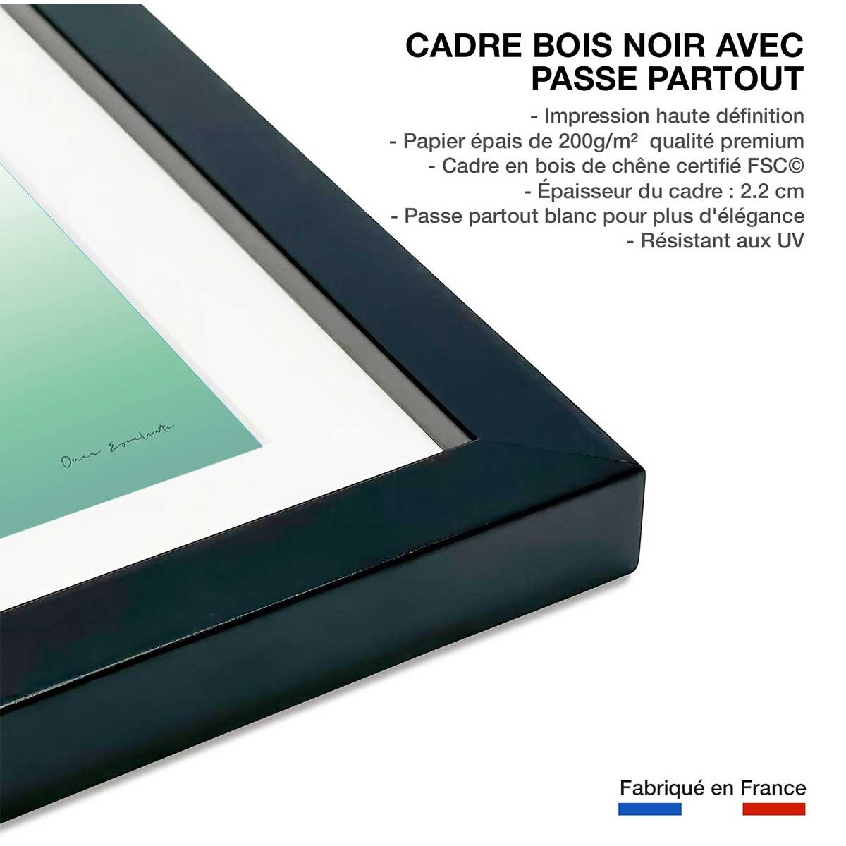 Affiche voyage Vietnam Baie Halong affiche + cadre en bois - noir, HEXOA