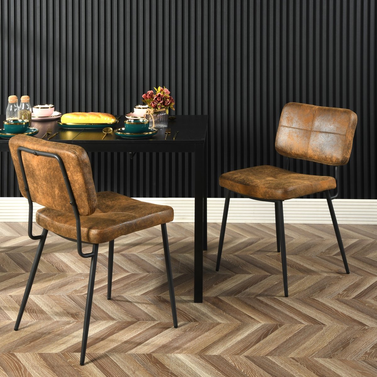 Lot de 6 chaises de salle à manger en marron style vintage rétro, KAROMI marron, MEUBLES COSY