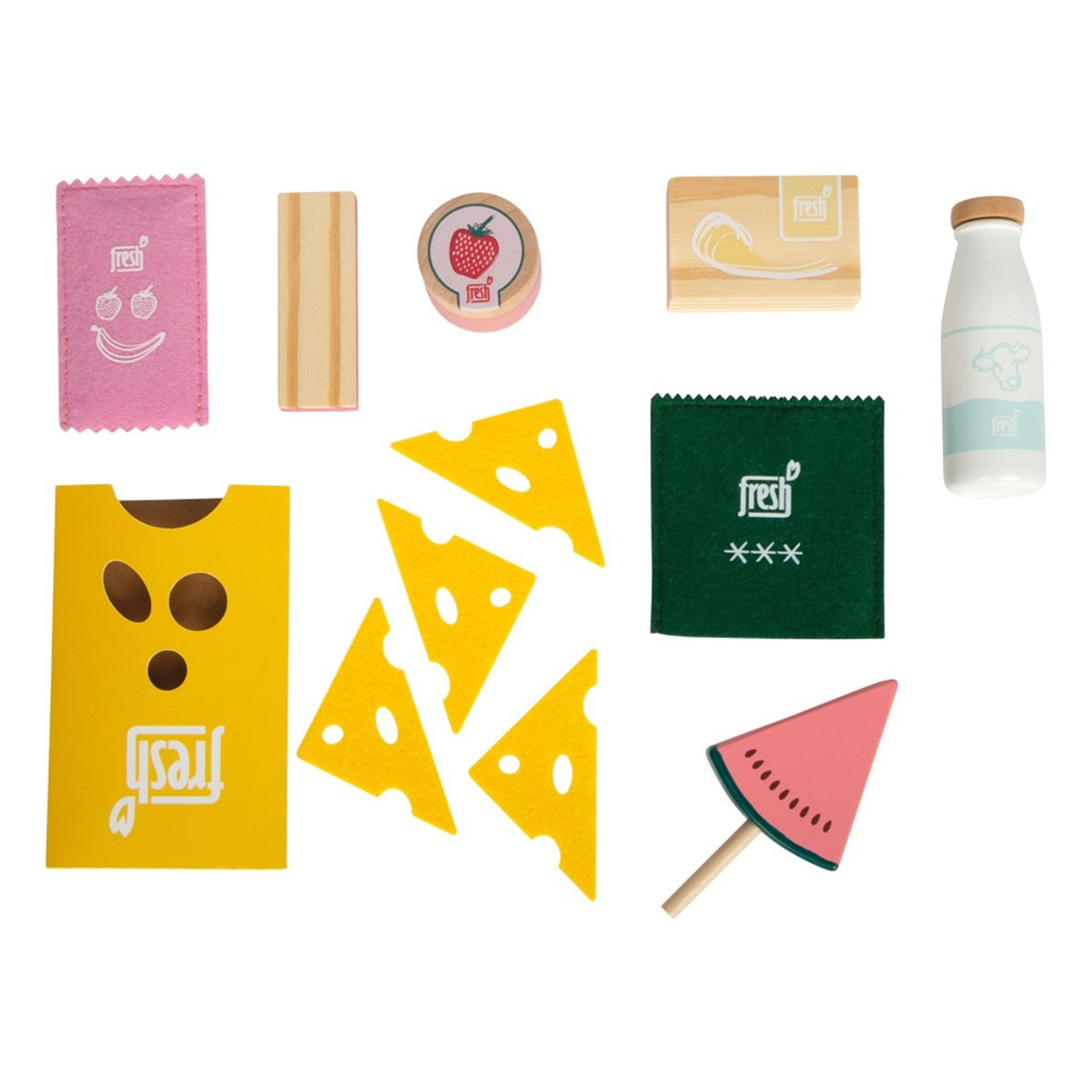 Panier de courses avec des aliments gris, SMALL FOOT COMPANY