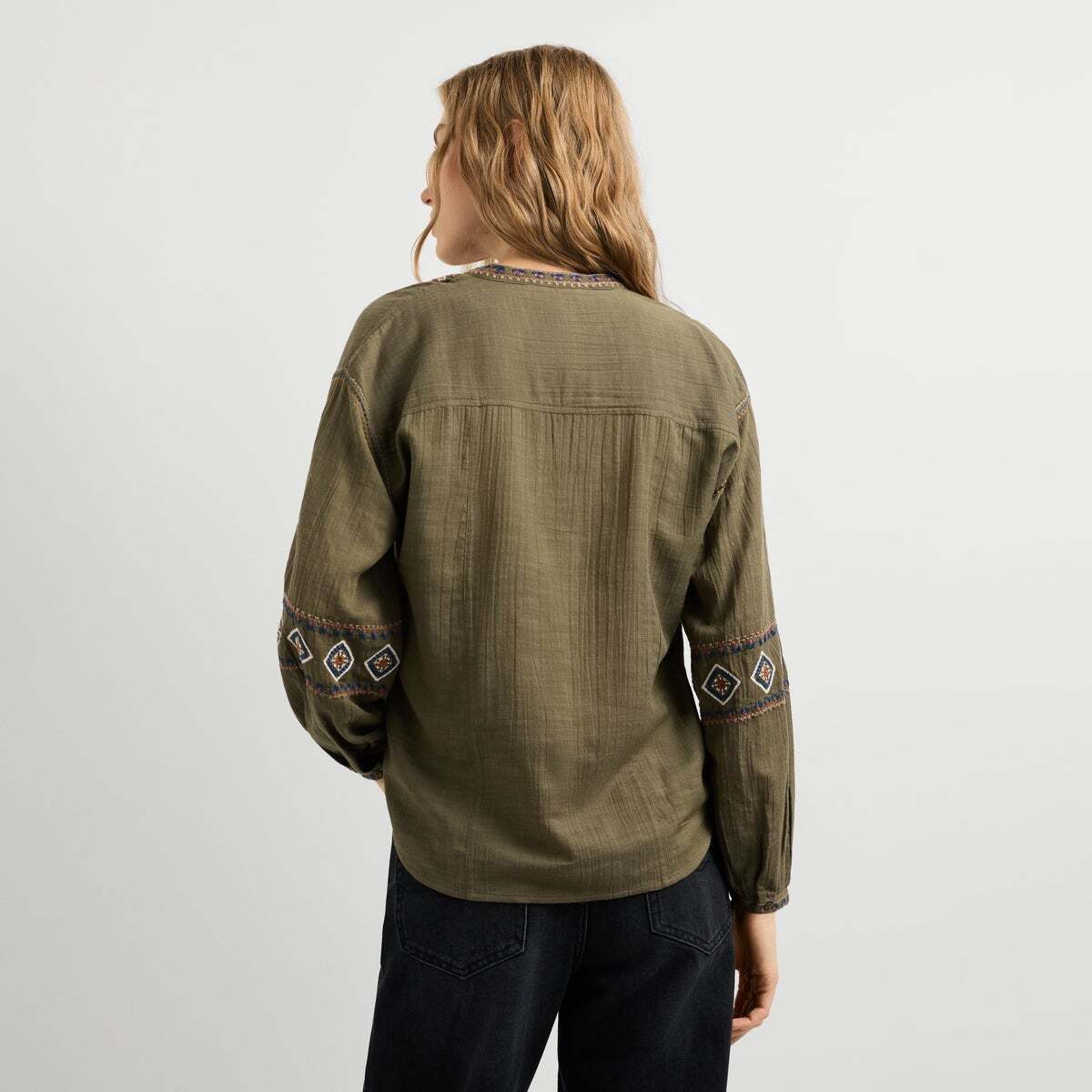 Blouse Fluide Avec Détails Brodés vert kaki, PEPE JEANS