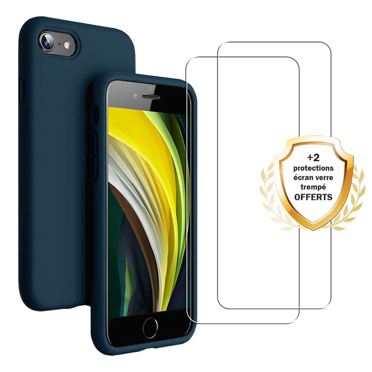 Coque iPhone Se 2020 / 2022 antichoc + 2 vitres bleu, EVETANE