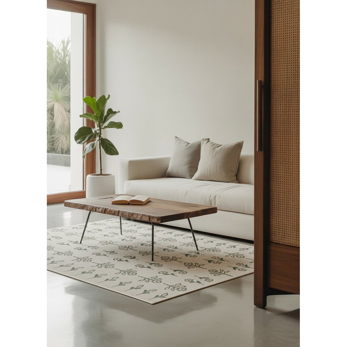 Tapis intérieur extérieur design floral PRAIRIE vert naturel, AFK LIVING