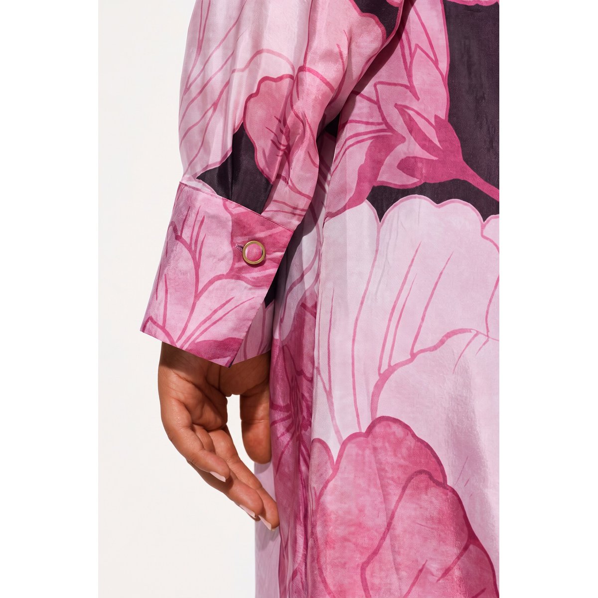 Robe en cupro mélangé, motif grandes fleurs prune foncé, ULLA POPKEN