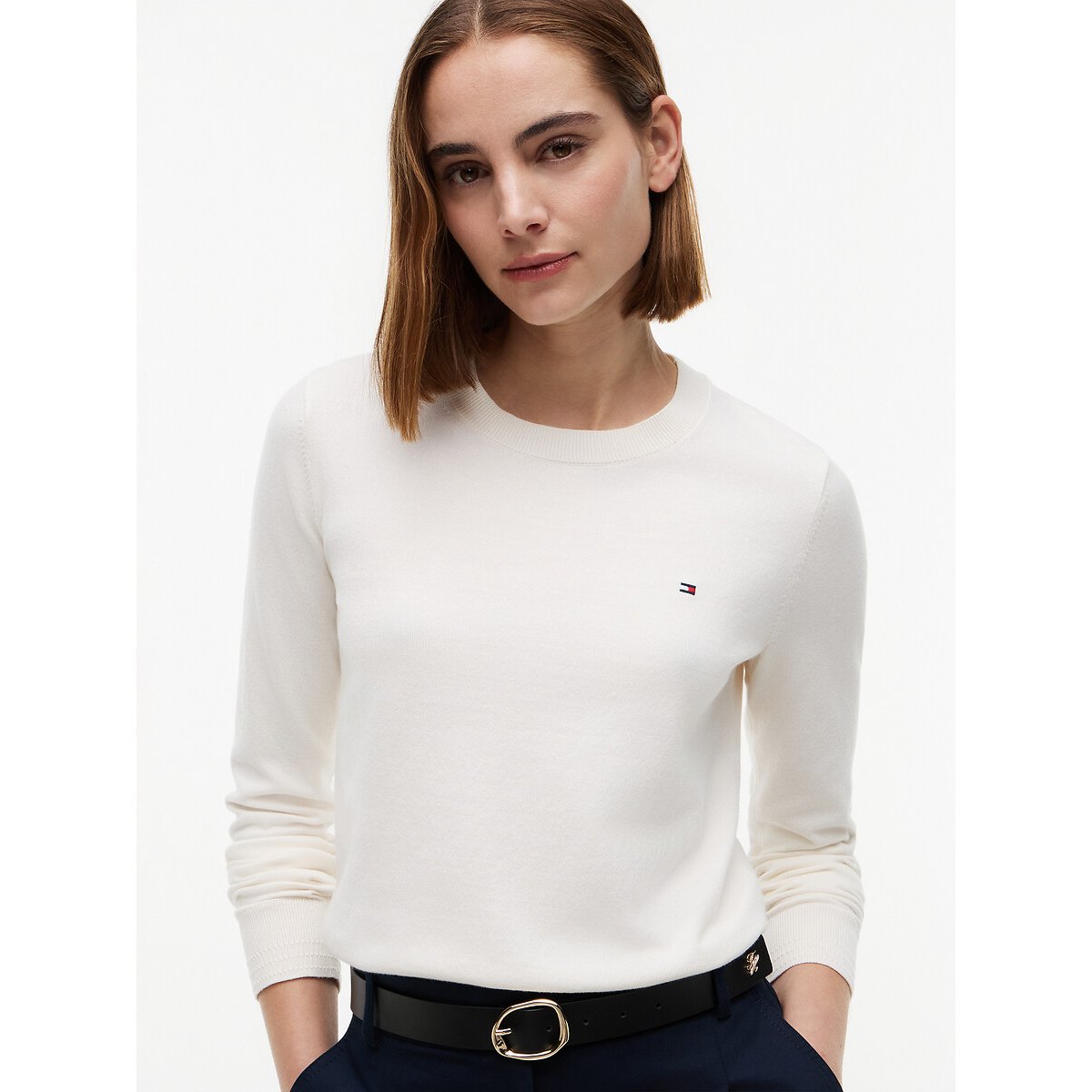 Pull col rond manches longues ivoire, TOMMY HILFIGER