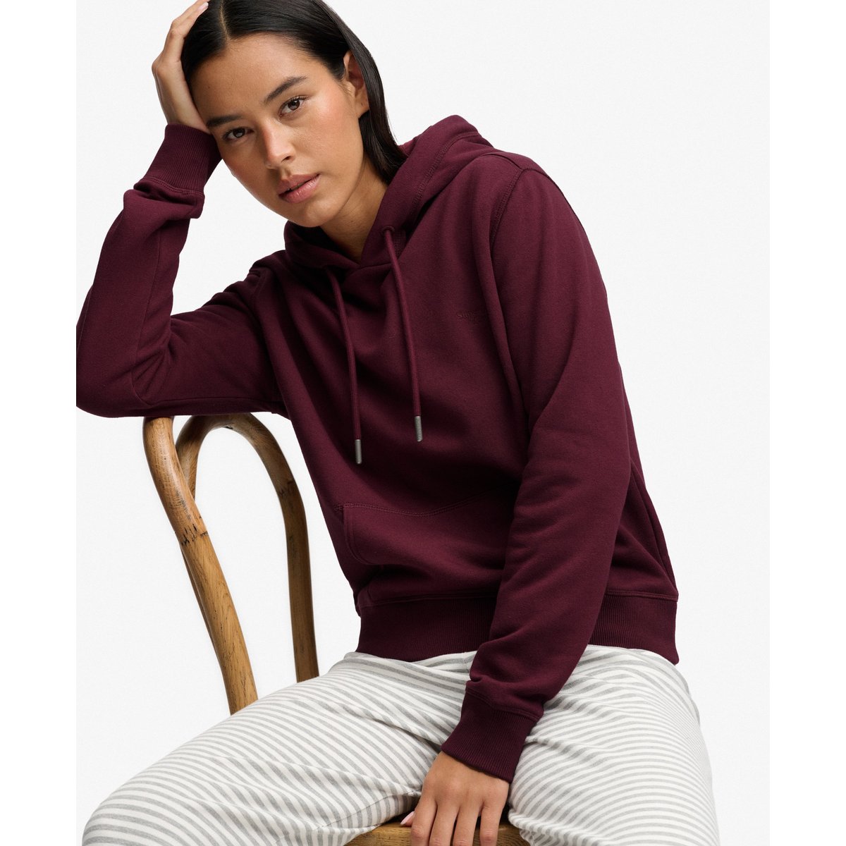 Sweat à capuche avec logo brodé Signature rouge porto, SUPERDRY