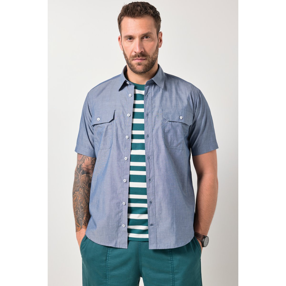 Chemise JP 1880 en chambray bleu jean, JP1880