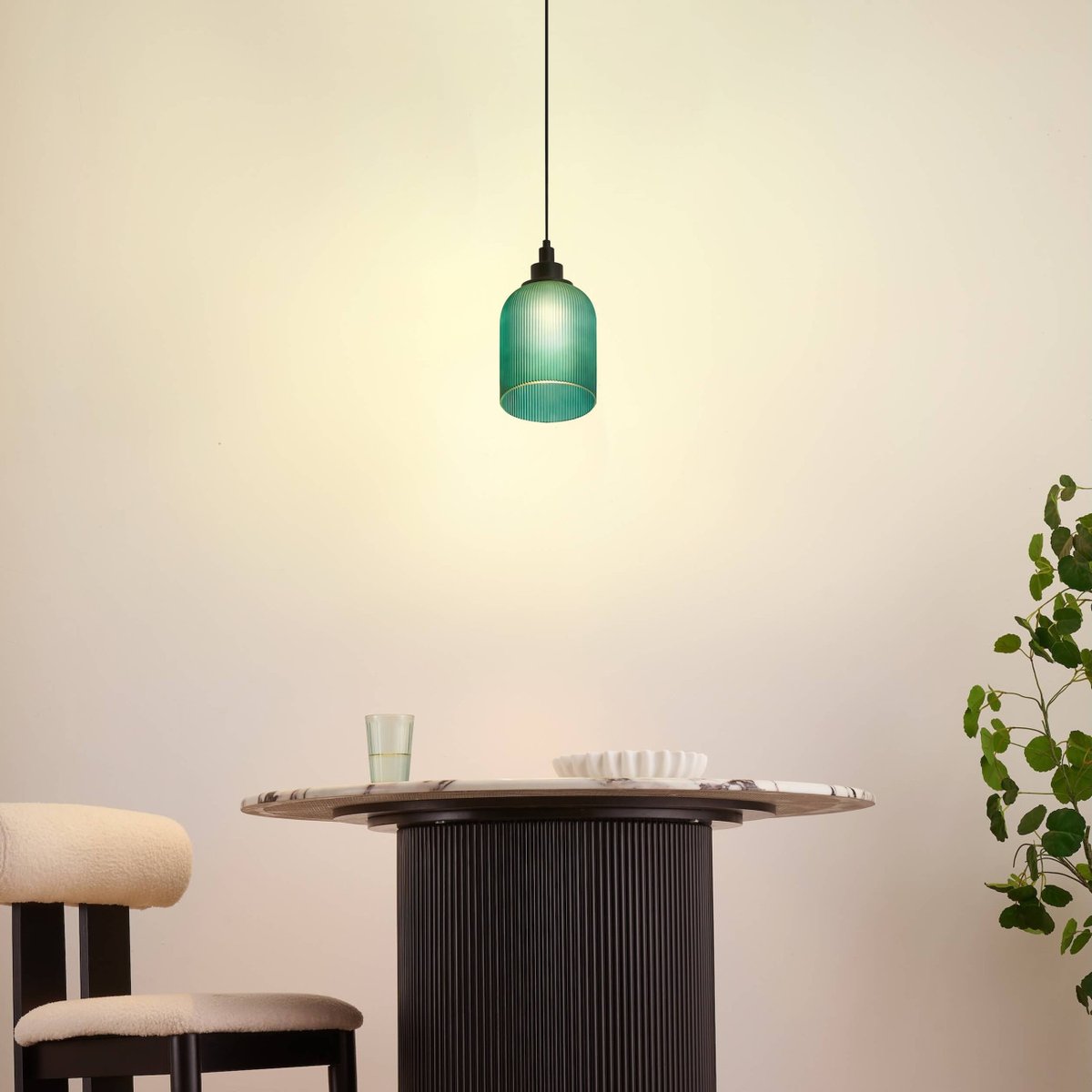 Suspension verre cannelé - AURORE vert, KOSILUM