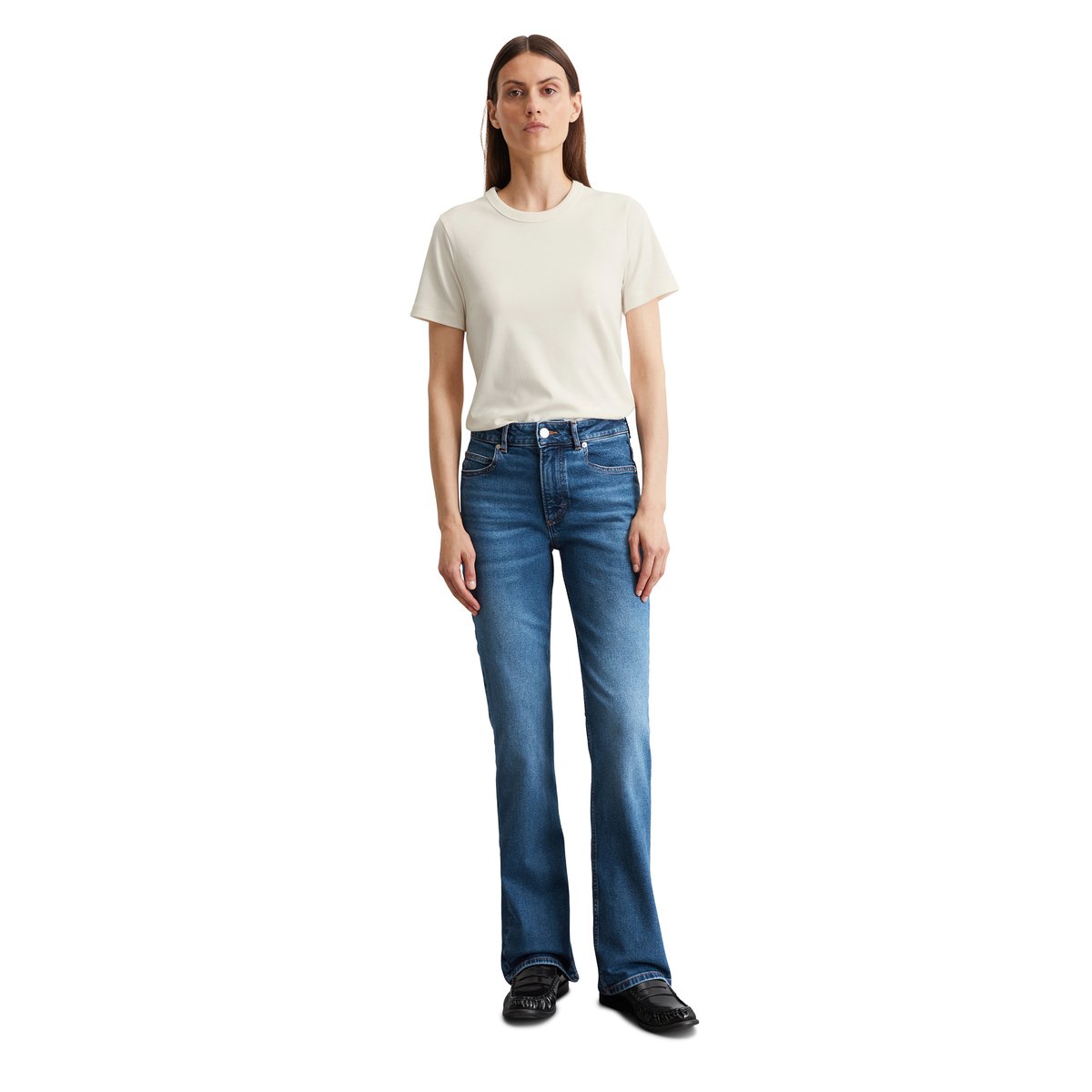 Jeans modèle Kiruna flared en coton organique mélangé stretch bleu foncé, MARC O'POLO