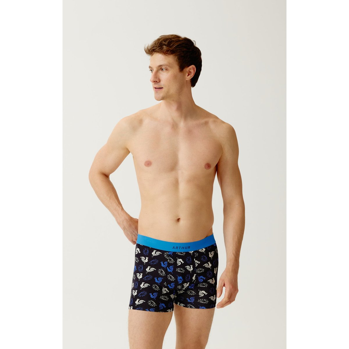 Boxer en coton, imprimé coq noir, ARTHUR