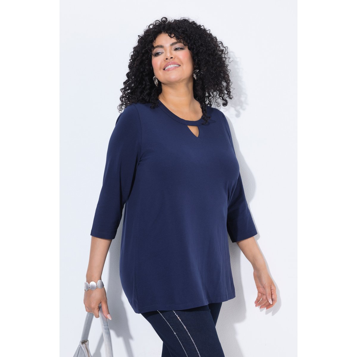 T-shirt avec motif scintillant marine, ULLA POPKEN