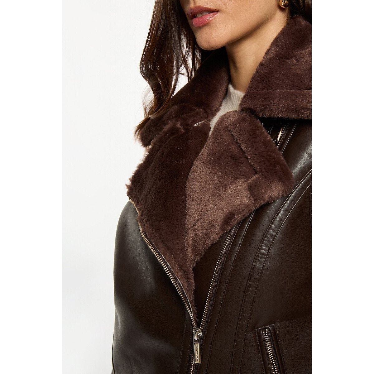 Blouson oversize similicuir café, MORGAN