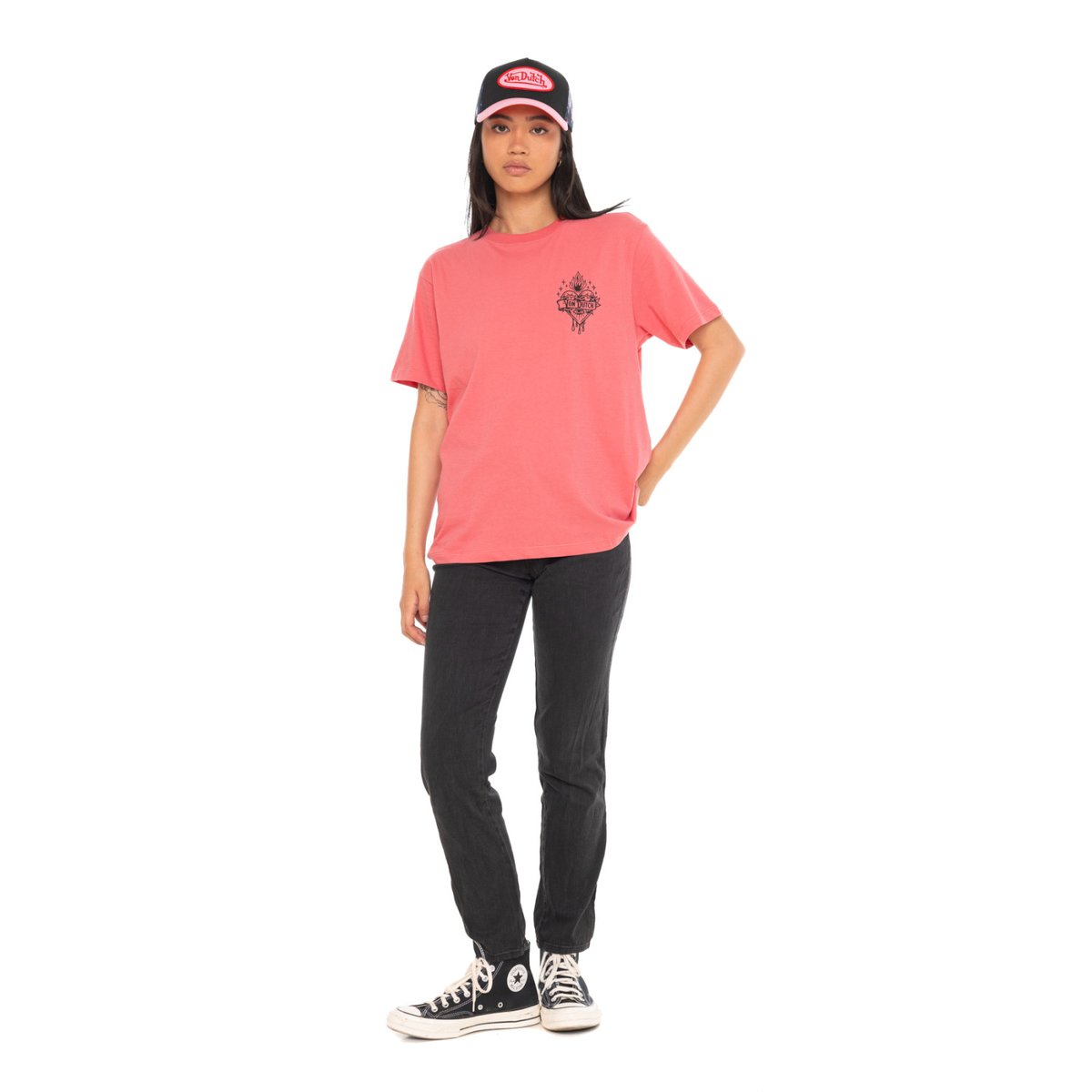 Tee shirt coton HEART rose/noir, VON DUTCH