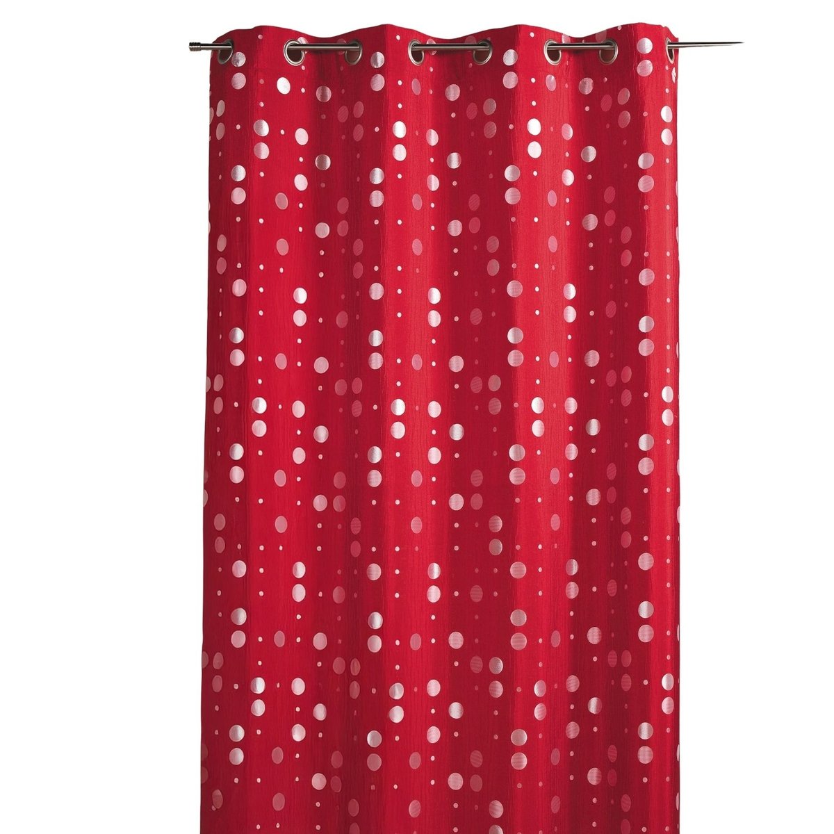 Rideau en jacquard froissé motifs de ronds rouge orangé, HOME MAISON
