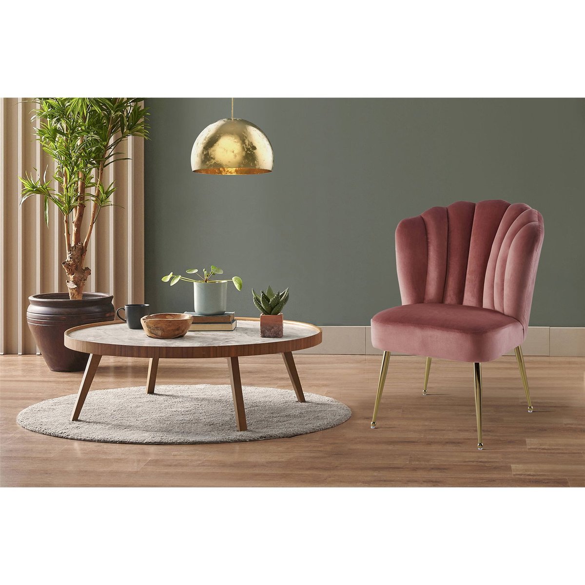 Chaise de salle à manger en velours rose poudré et or doré, ARTE ESPINA